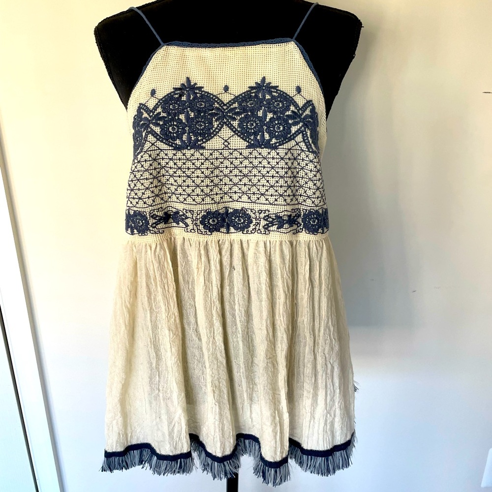 Blue and Cream Stitched Tank Top Sz S